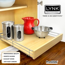LYNK PROFESSIONAL® SELECT™ Pull Out Cabinet Organizer, 20" x 21" Slide Out Drawers for Kitchen Cabinets - Sliding Pull-Out Pantry Shelves – Home Shelf Organizers - Lifetime Ltd. Warranty, Wood Chrome