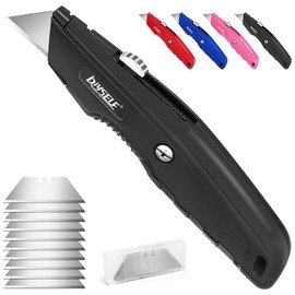 DIYSELF 1 Pack Box Cutter, Utility Knife with 10 Pcs Blades, Box Cutter Heavy Duty for Carpet, Cardboard, Vinyl, and Paper, Sharp Razor Knife, Package Opener, Box Cutters Retractable (Black)