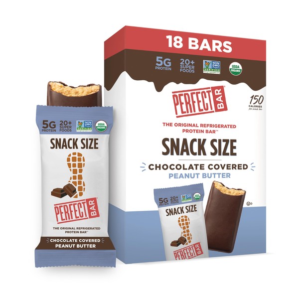 Perfect Bar Snack Size, Chocolate Covered Peanut Butter Protein Bar, Protein Snack, Snack Bar, Kids Bar, Organic, Gluten Free, Soy Free, Non GMO, No Sugar Alcohols, 1.05 Ounce Bar, 18 Count