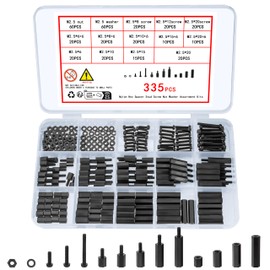 335 Pieces M2.5 Nylon Screws Nuts Set, Black Nylon Spacer Screw Nuts, Male Female PCB Board Spacer Plastic Phillips Screws Assortment Kit