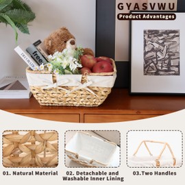 GYASVWU Wicker Picnic Baskets with Handles, Water Hyacinth Basket for Picnic, Wicker Storage Basket for Bread/Flowers/Gift/Wedding/Camping/Farmhouse (Original)