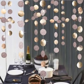 Champagne Circle Dots Garlands Decorations, 52 Feet, Glitter Circle Garland Hanging Banner for Christmas Party, Anniversaries, Wedding, Birthday Parties, Graduations Parties, Baby Shower(Champagne)