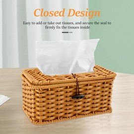 UKQRRTC Plastic Rattan Woven Tissue Holder, Easy Refilling Rectangular Tissue Box with Flip Open Top for Kitchen Office Bathroom Bedroom