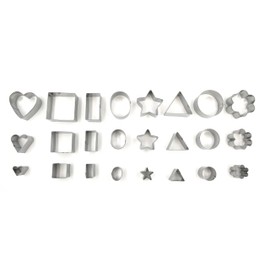 JOKUMO Mini Multi Shape Fondant Cutters Set – 24 Pc Set 430 Stainless Steel - Great for Fondant and Crafting Clay- Stars, Hearts, Flowers, 5 type of Geometric Shape