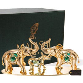 Matashi 24K Gold Plated Elephants Ornament with Crystal Tabletop Home Decor Office Desk Showpiece - Gift for Mother's Day Wedding Anniversary Christmas Birthday Housewarming Present
