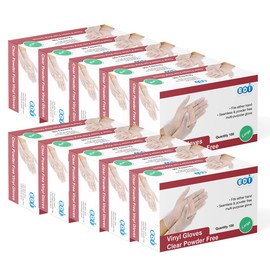 EDI Clear Powder Free Vinyl Glove,4.3 mil,Disposable glove,Industrial Glove,Clear, Latex Free and Allergy Free, Plastic, Work, Food Service, Cleaning,100 gloves per box (1000, large)
