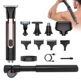 DoCatop Back Shaver for Men, 5-in-1 Electric Back Hair Removal Razor with Adjustable Extension Handle, Body Hair Trimmer Grooming Kit for Wet or Dry Shaving,Rechargeable,Waterproof (Black)