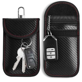 Amzpas Car Key Protection Keyless Case, Carbon Fibre Leather Faraday Bag RFID Blocker Car Key Case, Shielding Key Case, Key Case, Key Case, Car Key Safe