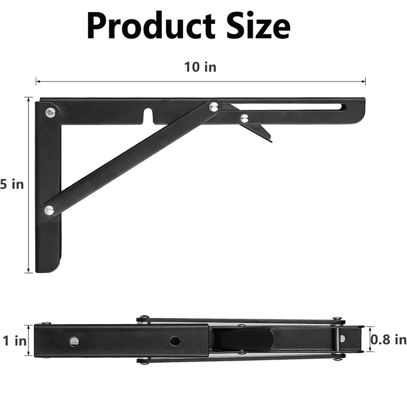 2 Pcs Folding Shelf Brackets,10 Inch Heavy Duty Shelf Brackets,Collapsible