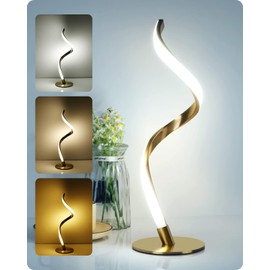Yarra-Decor Modern Spiral Bedside Lamp - 3 Colors Touch Control LED Table Lamp, Stepless Dimmable Nightstand Lamps for Bedroom Living Room & Office, Gold(3000K 4000K 5000K)