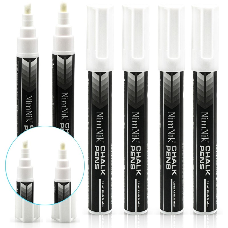 NIMNIK White Chalk Markers for Blackboards - 6mm Reversible Nib