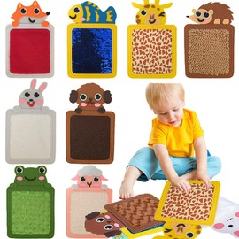 JUNSHUO 8PCS Animal Cognitive Sensory Toys, Visual and Tactile Stimuli, Mini Tactile Sensory Tiles, Sensory Toys for Autism, Playful Learning Gift, Presents Gifts for Children