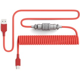 PWNAGE Ultra Custom Coiled Aviator USB C Cable for Gaming Keyboard, Double-Sleeved Mechanical Keyboard Cable with Detachable Metal Aviator, 1.8M USB-A to USB-C, Red Color