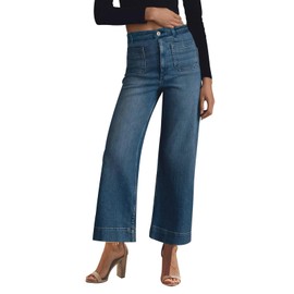 KUNMI Women's Wide Leg High Waisted Stretchy Straight Leg Jeans Baggy Loose Trendy Ankle Denim Pants