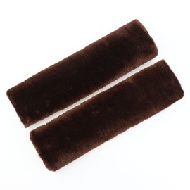 MIRKOO Plush Car Seat Belt Cover Pad, 2-Pack Soft Car Safety Seat Belt Strap Shoulder Pad for Adults and Children, Suitable for Car Seat Belt, Backpack, Shoulder Bag, Laptop Computer Bag(Coffee)