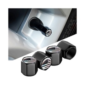 Mandark 4PCS Ameican Flag Car Tire Valve Stem Cap, Airtight Leak-Proof Vehicle Air Dust Covers with Rubber O-Ring Seal, Patriotic Automotive Stem Protection Accessories, Universal Fit (Black)