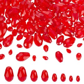 AHANDMAKER Pack of 200 4 Styles Red Faceted Glass Beads Vertical Hole Shape Drop Crystal Beads Glass Rhinestone Beads for DIY Project Earrings Necklaces Bracelets Jewellery Making