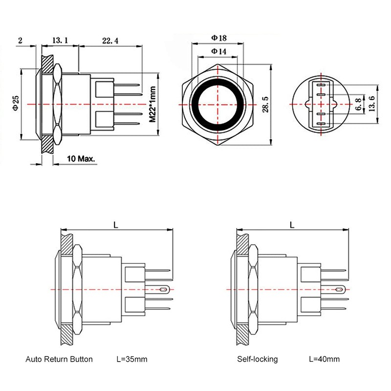 Larcele 22 mm Waterproof Pressure Switch with 12 V Indicator