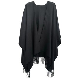 Modena Women's Wrap Shawl Poncho Ruana Cape Sweater Cardigan Open Front for Summer Spring Fall Winter (Charcoal Black)