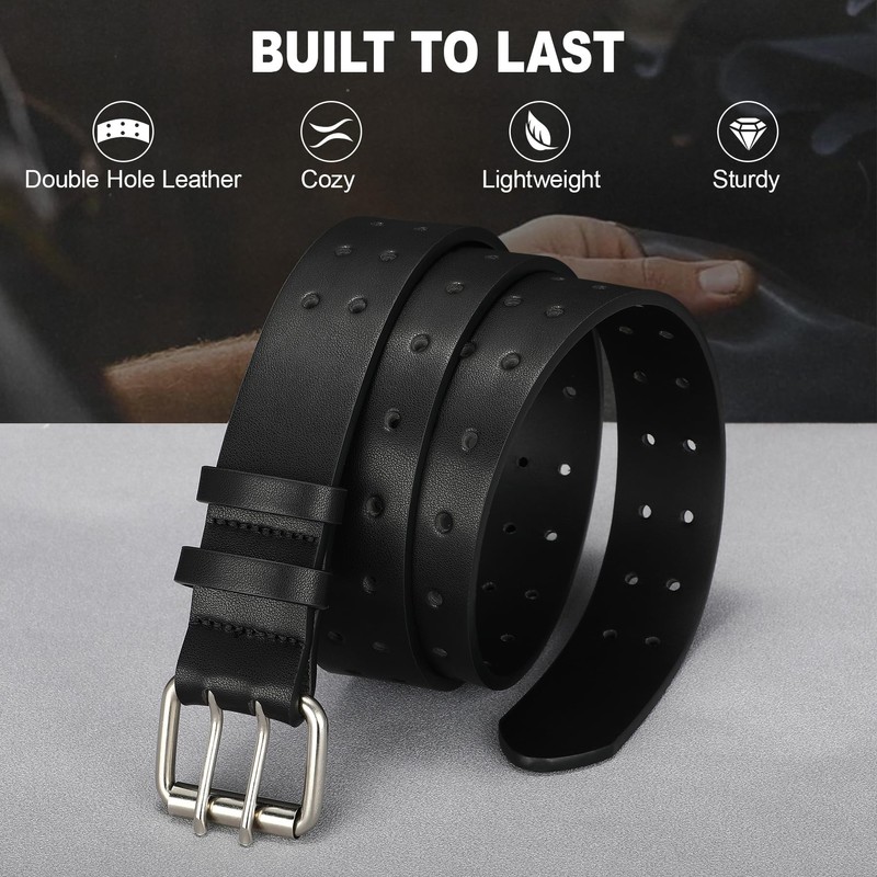 VONMELLI Mens Leather Double Prong Belt Work Casual Belts for