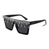 FEISEDY Oversized Square Trendy Sunglasses Womens Crystal Tassels Sparkling Shades