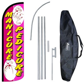 "Manicure Pedicure" 12-Foot King Size Complete Swooper Feather Flag and Case Set...Includes 12-Foot Flag, 15-Foot Pole, Ground Spike, and Carrying/Storage Case