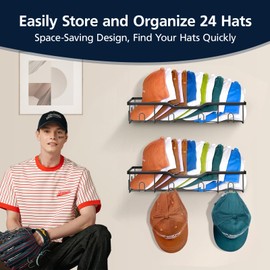 Sylvoretta AptSpace Wall-Mounted Hat Rack | Durable Metal Organizer for 40 Baseball Caps, Snapbacks & Hats, 2-Pack Hat Storage Solution, Easy Installation, Black