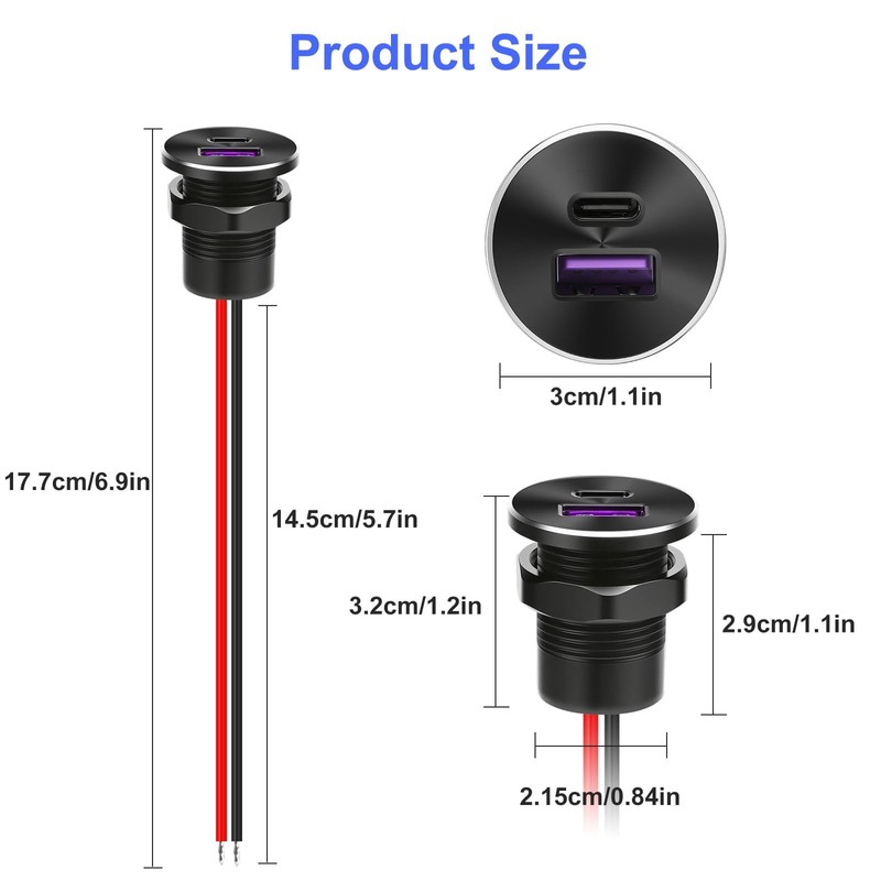 Linkstyle Aluminium Car USB Socket, 18W QC3.0 & 30W PD