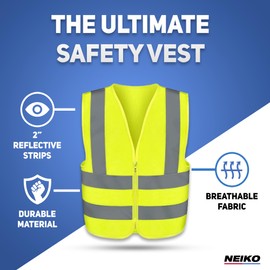 Neiko High Visibility Safety Vest ANSI Class 2, No Pocket, Neon Yellow, Extra-Large (XL)