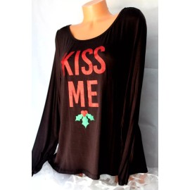 MADE RIGHT (XL) Stretch HI-LO Top Black Lace Open Back Red KISS ME Glitter