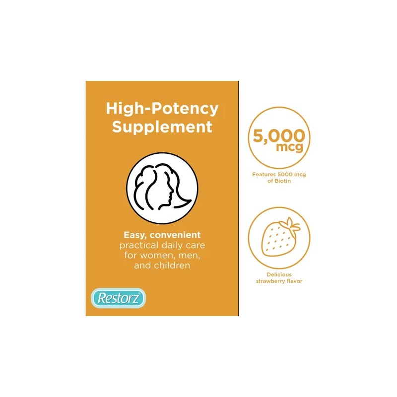 Restorz Gomitas Biotina 5000mcg Sabor Fresa 12 Pack
