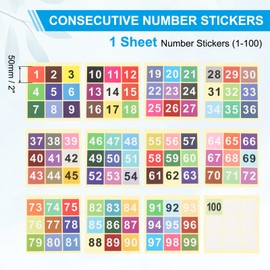 PATIKIL 2" Consecutive Number Stickers 1-100, Square Self-Adhesive Vinyl Number Decals for Inventory Storage Organizing, Locker, Toolbox, Bins, Indoor Outdoor, Multicolor