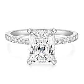 TIGRADE 4CT Engagement Ring for Women Radiant Cut Cubic Zirconia Wedding Band CZ Promise Anniversary Ring Size 3-13, Silver, Size 7.5
