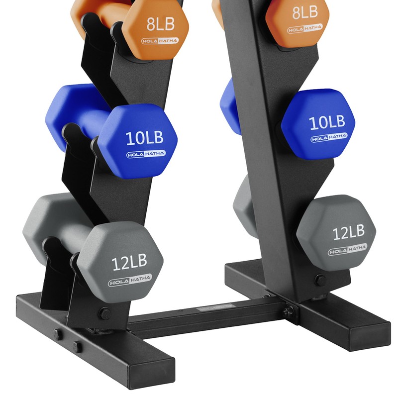 HolaHatha Neoprene Dumbbell Weights Set with Rack, Home Gym Equipment,