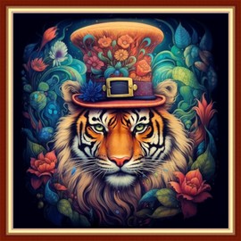 Joyhoor - Kits de punto de cruz con estampado para principiantes, kits de bordado para adultos, kits de bordado de 11 quilates, diseño de bordado impreso, el rey del bosque tigre de 18 x 18 pulgadas