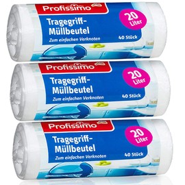 Müllbeutel mit Tragegriff - 20 Liter - Reißfest & Flüssigkeitsdicht - 3er Pack - 120 Stück ( 3 x 40 Stück) - Produkt & Verpackung recyclebar-