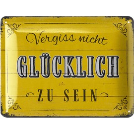 LANOLU Retro Tin Signs Sayings - Forget Not Happy - Vintage Metal Signs with Sayings as Wall Decoration for Kitchen and Garden - Shabby Chic Decoration, 15 x 20 cm