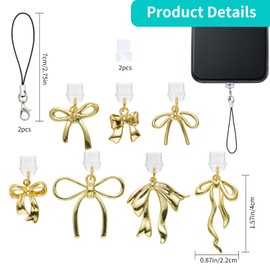 WEWAYSMILE 7Pcs Dust Plug Charm Type C Phone Dust Plug with Alloy Bows Charms for Most Type C USB C Cell Phone,Laptop,Readers Device