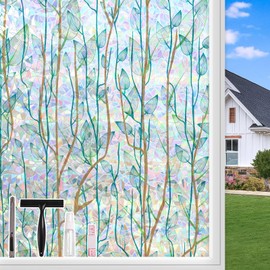 Kromapolis Window Privacy Film, Decorative Rainbow Film Window Covering, 3D Static Stained Glass Cling, Non-Adhesive Reusable Heat Control for Home (17.5 x 78.7 inch)