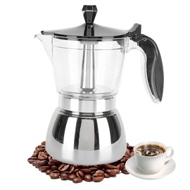 JUSTHERE 6 Cups Stainless Steel Coffee Pot Coffee Maker, Moka Pot Espresso Maker Premium Heat-Resistant Acrylic Top Stainless Steel Moka Pot, Stovetop Espresso Maker for Home