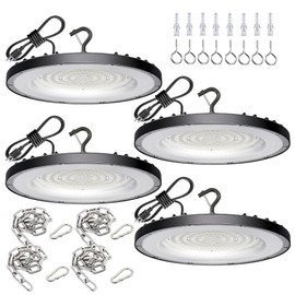 WTL 150W UFO LED High Bay Light，100V-277V，18000LM High Bay Led Shop Lights，5000k Dimmable 0-10V UFO Lights ，IP65 Waterproof Commercial Bay Lighting，Shop Light for Warehouse, Garage, Factor,4PK