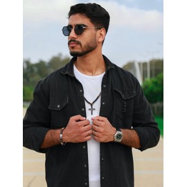 Jovivi Men's Pearl Necklace with Bracelet Set Healing Stones Necklace with Cross Pendant Tiger's Eye Cross Bracelet Women Men Necklace Amulet Spiritual Gift, Gemstone, Yellow Tiger's Eye