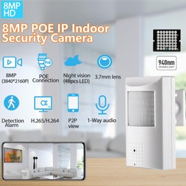 REVODATA UltraHD 4K (8MP) POE IP Camera Audio,PIR 940nm IR LED IR Night Vision CCTV Cam with Microphone, 3.7mm Lens Indoor Security Camera P2P H.265 Motion Detection (IPIR-P-A-HS82 White)