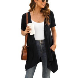 Wiwclo Veryoung Lightweight Summer Cardigan Sweater Dressy Casual, A01-black-short sleeve, XL
