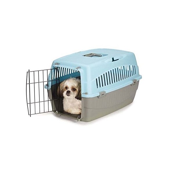 Small Dog Cat Pet Travel Crate Lightweight Pet Carrier Plastic & Wire Kennel Cab(Small Bluebell)