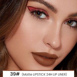 Dark Brown Velvet Matte Lip Liner and Lipstick Combination DNM Magic Lipstick Lip Stain 24 Hours Original Lip Liner Makeup Stain Long Lasting Waterproof Smudge Proof labial Lip Penc Cruelty-free 39#