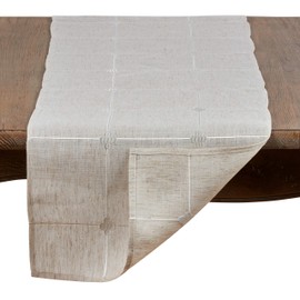 SARO LIFESTYLE Natural Color Embroidered Check Table Runner-16 x72 Oblong, 16" x 72"
