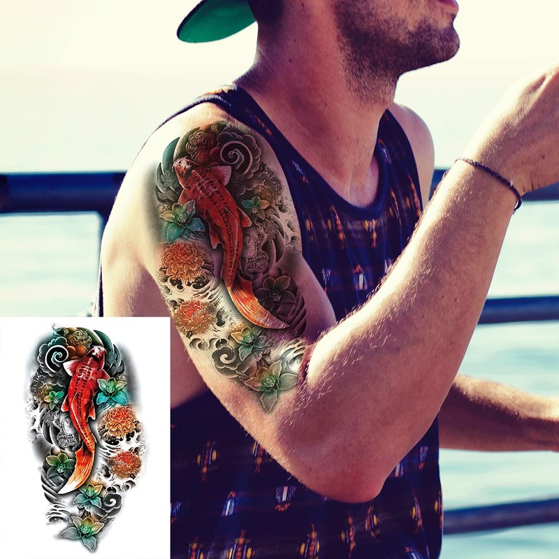 Oottati 2 Sheets Arm Thigh Waterproof Temporary Tattoo Stickers Wave