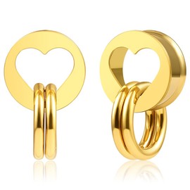 Vankula Ear Tunnel 1 Pair Double Flared Flesh Plugs with Rings Stainless Steel for Men Women Ear Piercing Stretched Jewellery 8 mm to 19 mm, Metal