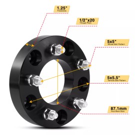 KYX 4x1.25" 5x5.5 to 5x5 Wheel Adapters 5x139.7 to 5x127 w/1/2x20 Studs for Ram 1500
